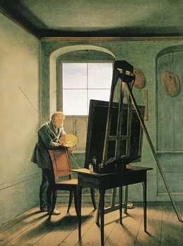 Caspar David Friedrich in seinem Atelier, Gem&auml;lde von Kersting (um 1812)