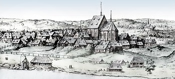 Historische Ansicht von Altendresden um 1550, Zeichnung nach Gabriel de Thola