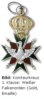 Komteurkreuz 1. Klasse: Wei&szlig;er Falkenorden