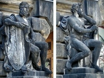 Skulpturen am Portal der Ostfassade des Ausstellungsgebäudes