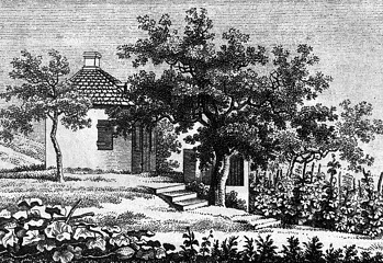 Kupferstich "Pavillon auf Körners Weinberg, wo F. v. Schiller wohnte"